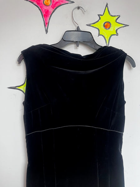 50s Black Velvet Dress | Pin Up Classic Vintage Goth Party Wiggle Glam Vixen XS