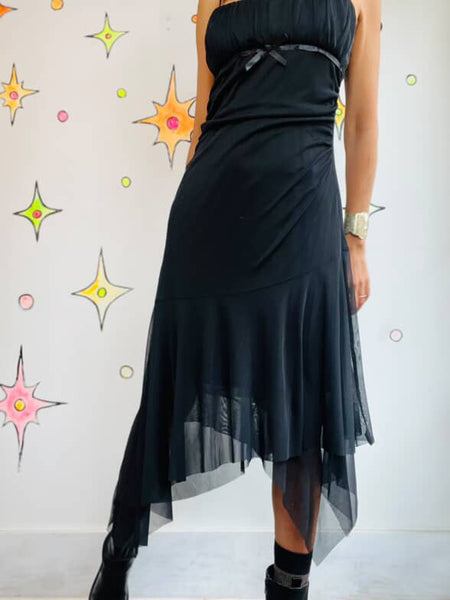90s Y2K Black Fairy Grunge Mall Goth Babydoll Slip Dress Handkerchief Hem – 5/6