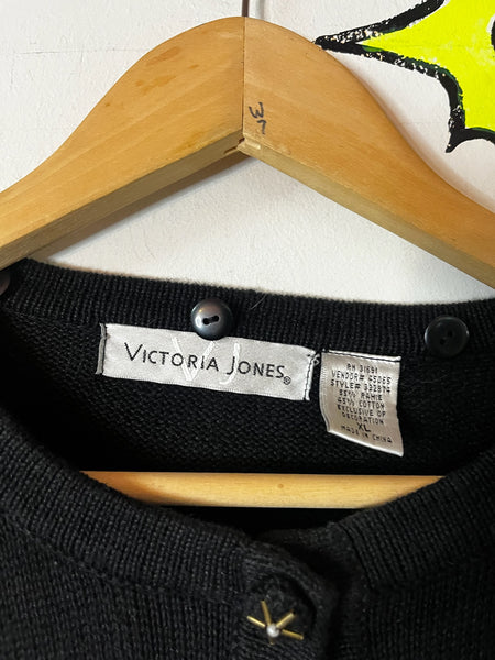 Vintage Embellished 80s 90s Black Ugly Tacky Christmas Sweater Cardigan – XL