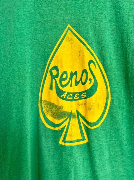 Vintage 70s 80s Reno's ACES Green Team Tee - Single Stitch - Small - Retro