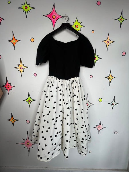 Gunne Sax 80s Party Cupcake Dress Black and White Polka Dot Poofy Crinoline S