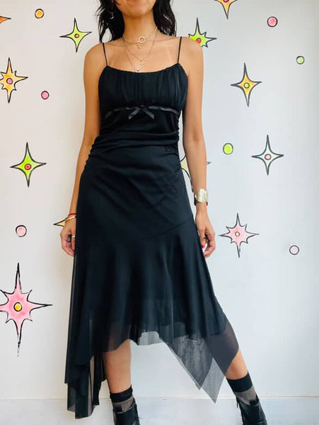 90s Y2K Black Fairy Grunge Mall Goth Babydoll Slip Dress Handkerchief Hem – 5/6