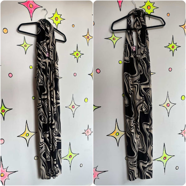 Y2K Psychedelic Rave Jumpsuit – 90s Does 60s Festival Party Vibes – Stretchy