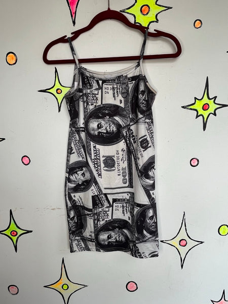 Y2K Dollar Bills Money Pop Art Glam Stretchy Bodycon Novelty Dress - S