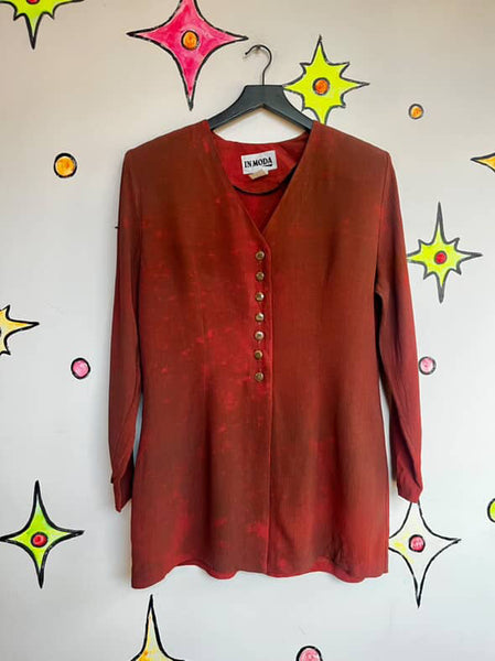 Vintage 90s Wearable Art Rusty Orange Blazer Blouse | Boho Fairy Grunge Top | M