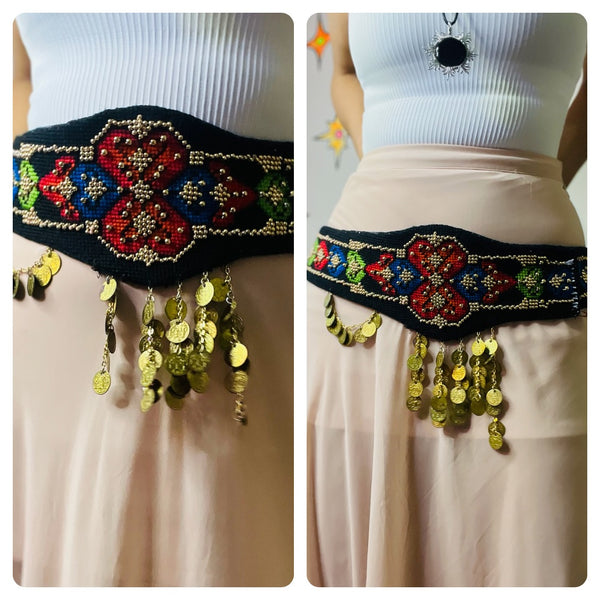 Vintage 1940s Afghan Tribal Kuchi Belt – Gypsy Bellydance Costume - Coin Adorned