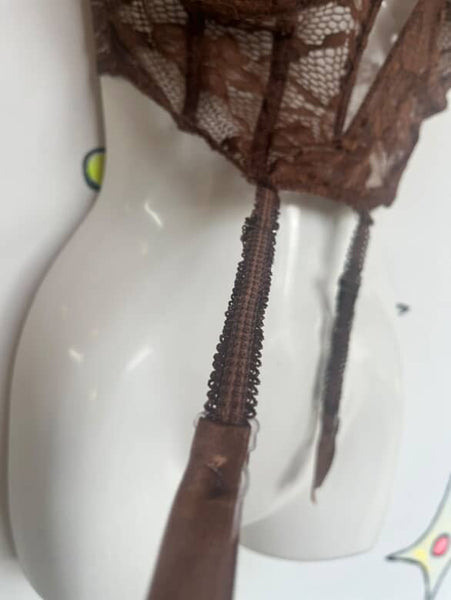 Vintage Y2K Chocolate Lace Cropped Cami | Babydoll Bustier Fairy Grunge Top | S