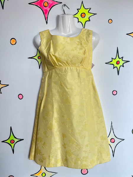 Vintage 1960s MOD Yellow Satin 2-Piece Mini Dress Set - Handmade Formal XS