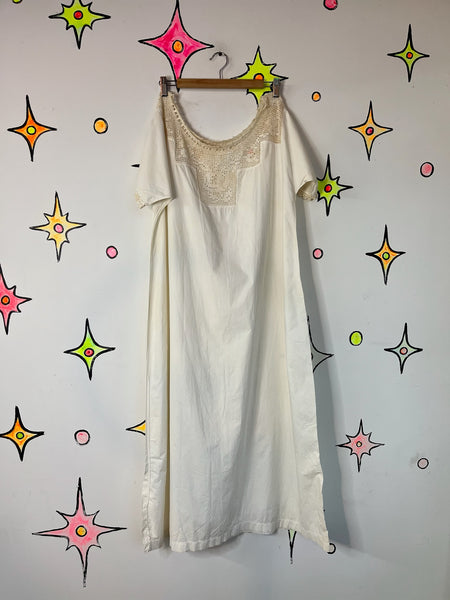 Antique Early 1900s Edwardian White Cotton Lace Slip Dress Chemise Corset Cover