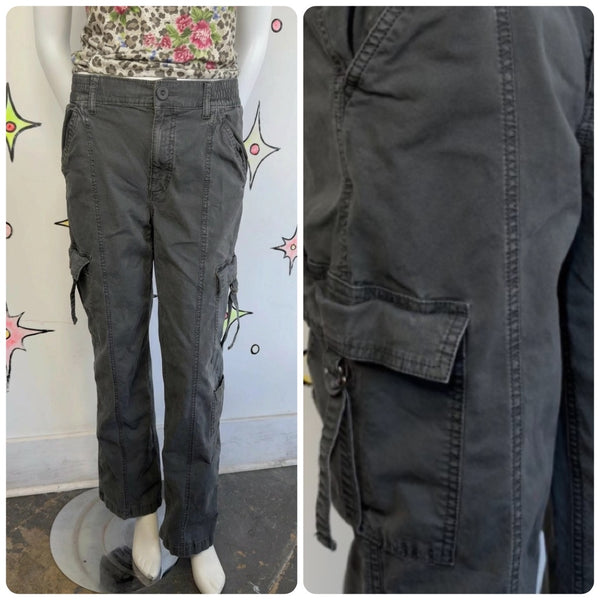 Y2K Gray Cargo Pants Utility Pocket Streetwear Grunge Fairycore Indie Sleaze – S