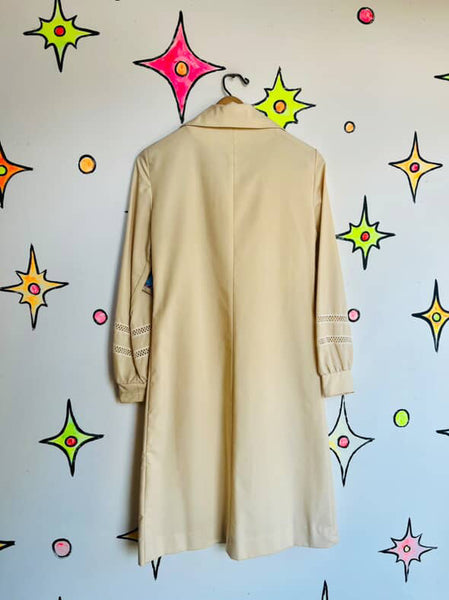 Vintage 70s Off-White Western Boho Dress | Dagger Collar | Cut-Outs | Size M