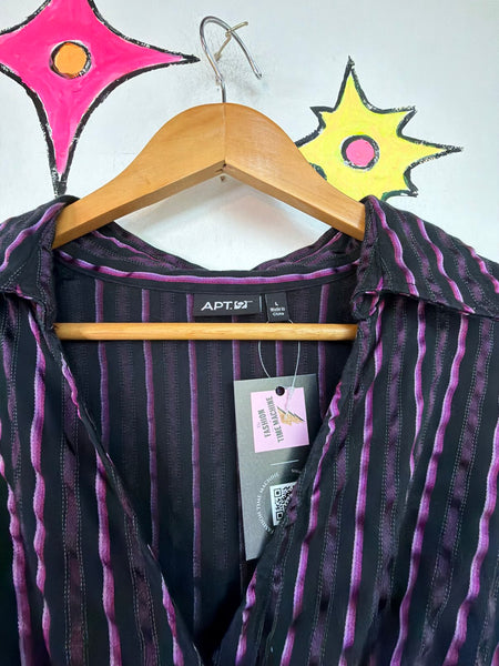 90s Black Purple Pinstripe Mock Wrap Top Y2K Fairy Grunge Mall Goth - Large