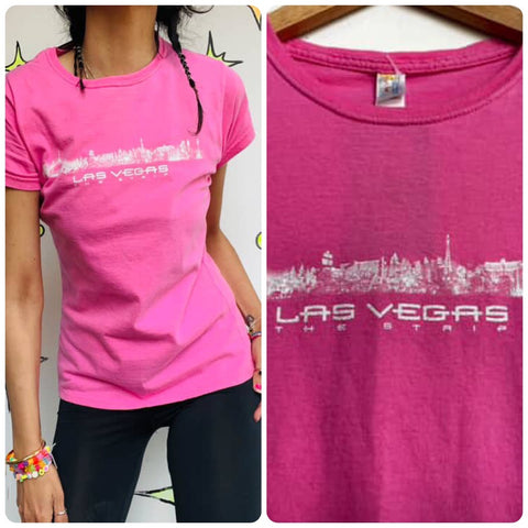 Vintage Y2K | Pink Las Vegas Fairy Grunge Emo Souvenir Baby Tee T Shirt | XL