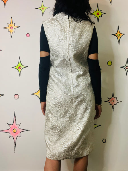 Vintage 60s White Metallic Wiggle Dress - Party Mini Cocktail Dress - NWT M/L