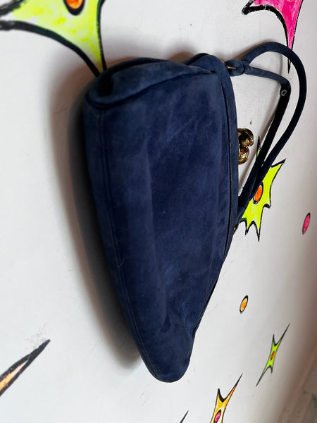 Blue Suede Clutch – 1940s Waldman Purse – Art Deco – Vintage Soft Suede Handbag
