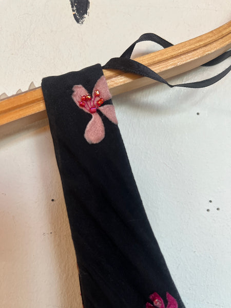 90s Y2K Black Witchy Boho Silk Fairy Grunge Slip Dress – Siren Floral Beaded 6P