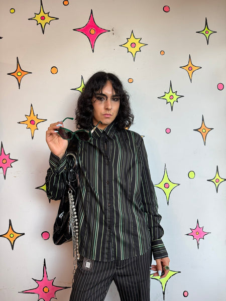 Y2K Pinstripe Shirt | Fairy Grunge Mall Goth Indie Sleaze Dark Academia L/XL