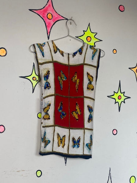 90s Butterfly Popcorn Top Boho Fairy Grunge Stretchy Y2K Crinkle Shirt Free Size