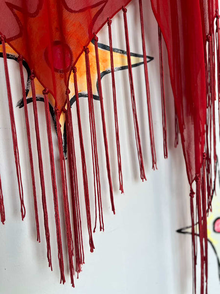 Vintage Red Sheer Fringe Shawl Wrap | Boho Grunge Witchy Goth Western