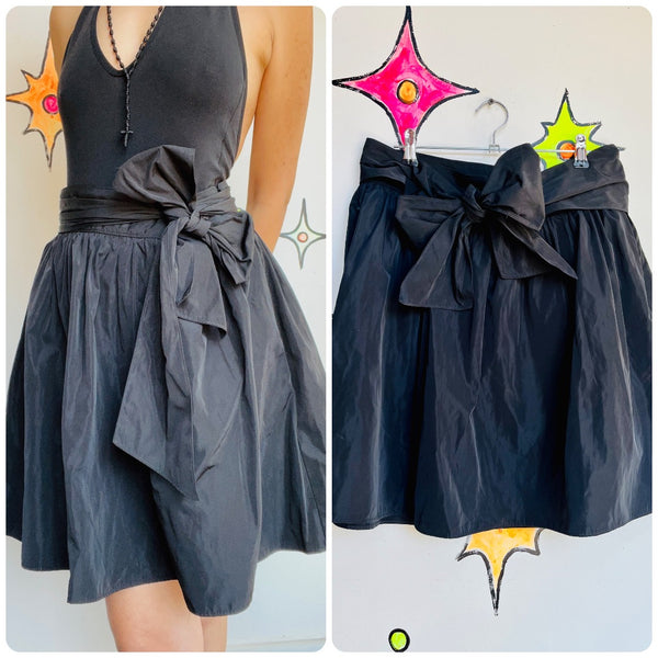 Vintage 90s Y2K | Black Satin Goth Lolita Fairy Grunge Coquette Mini Skirt | 8