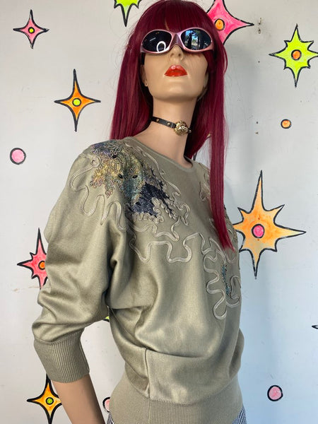 80s Embellished Fairy Dolman Knit Sweater Top Whimsigoth Fairycore Glam M/L
