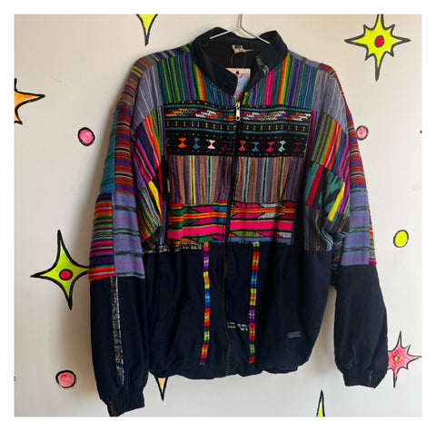 Vintage 80s 90s | Rainbow Patchwork Guatemalan Bomber | Size XL