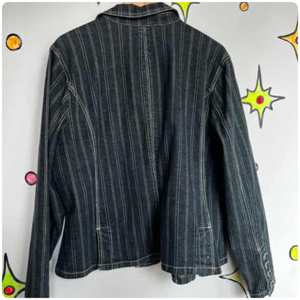 Vintage Y2K Striped Denim Blazer Jacket Emo Punk Fairy Grunge Jean Jacket 18/20