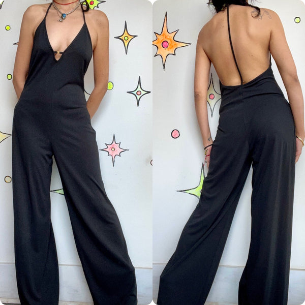 Vintage | Victoria’s Secret Black Slinky Sexy Glam Disco Flare Jumpsuit | Small