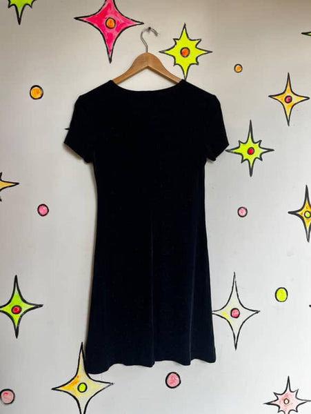 Vintage 90s Fairy Grunge Black Glitter Mini Dress – Stretchy, Size 8, SL Petites