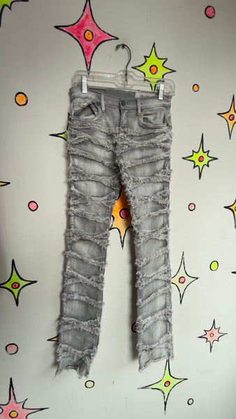Y2K Low Rise Distressed Jeans Gray Wash Denim Fairy Grunge Boho 2000s - 16