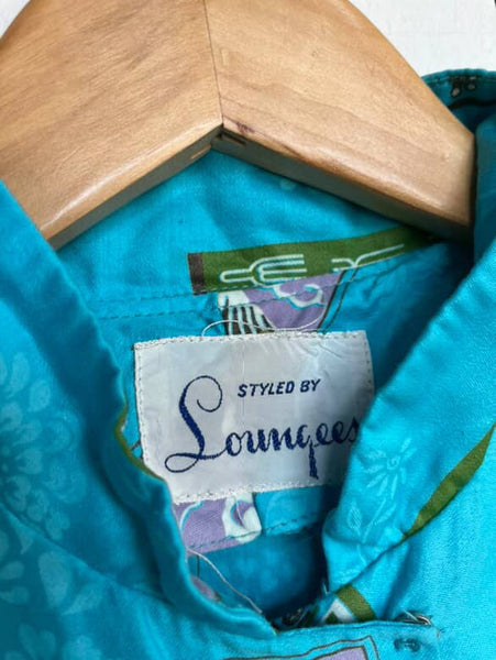 Vintage 1950s- 60s Blue Kimono Geisha Wiggle Tiki Dress - Mid Century - M/L