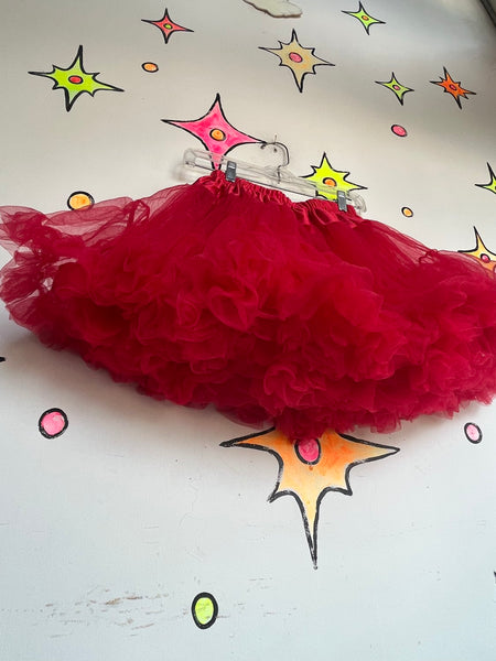 Crimson Red Tulle Tutu Mini Skirt Babydoll Dollcore Retro Pin-Up Separate S
