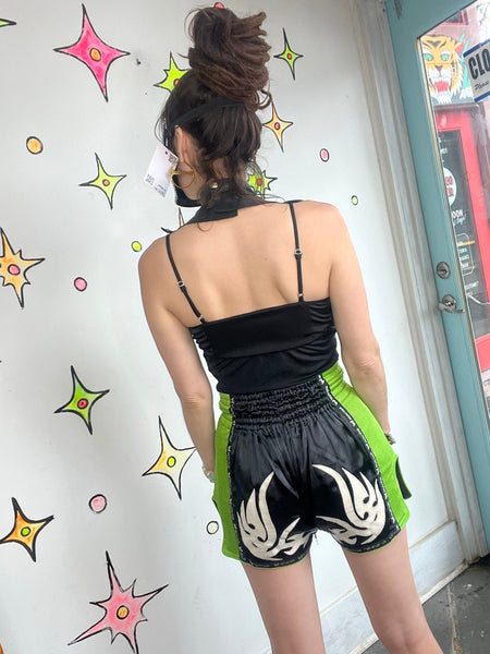Y2K Indie Sleaze Muay Thai Boxing Shorts | Neon Green Emo Grunge Rave Sporty - S
