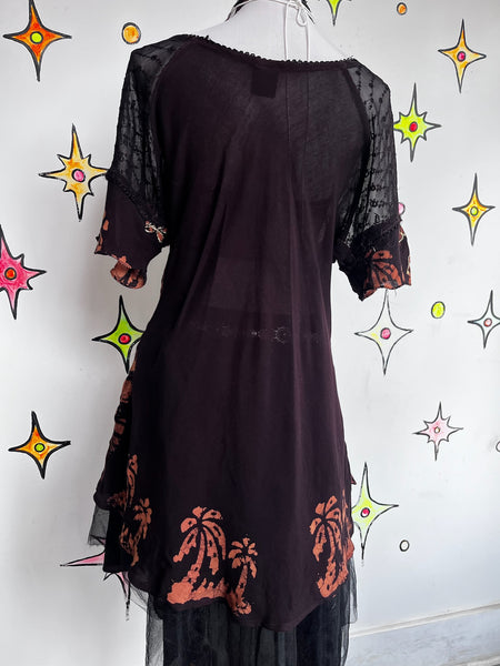Y2K Piratecore Gauzy Cotton & Lace Mini Dress Embellished Boho Fairy Grunge L