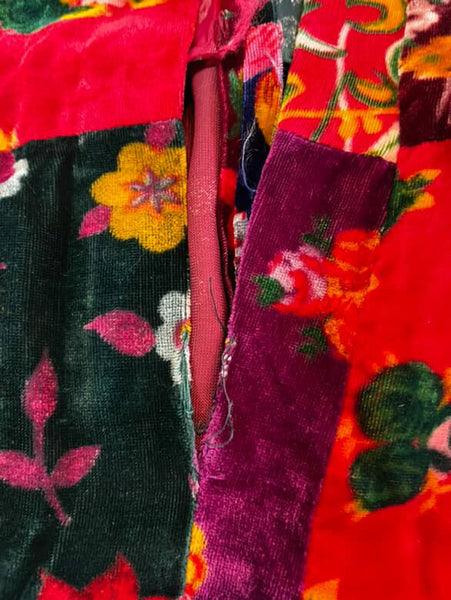 Vintage 60s 70s Boho Velvet Patchwork Maxi Skirt w Belt - Oscar de la Renta – XS