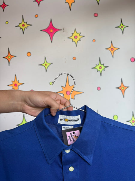 1970s 80s Jack Nicklaus Polo Blue Dagger Collar Retro Golf Shirt Men Preppy M