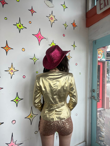 Vintage 70s/80s Metallic Gold Lame Glam Party Blazer - S/M