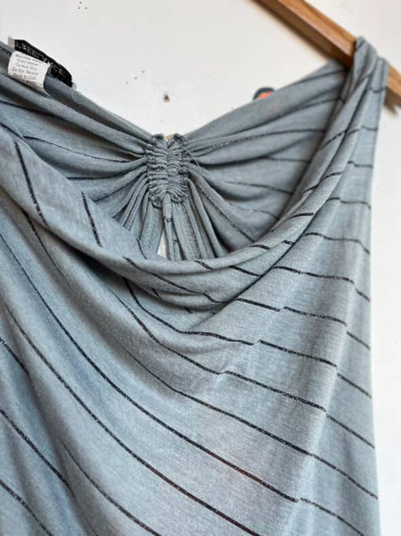 Y2K Fairy Grunge Tee - Indie Sleaze Cowl Neck Lace Up Top - Vintage S M