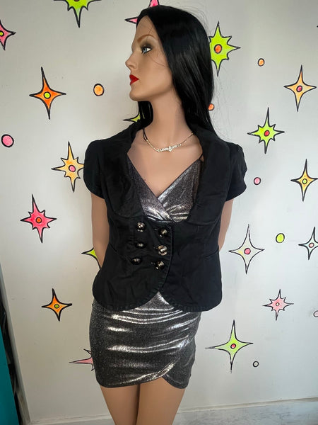 Y2K Black Mini Blazer Office Siren Dark Academia Glam Indie Sleaze Mall Goth M