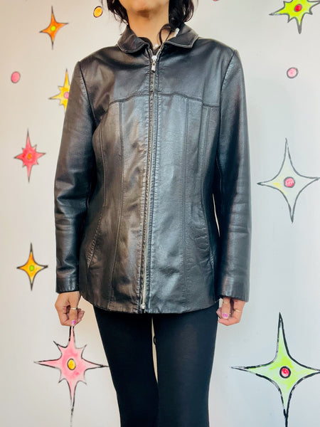 Vintage 90s Y2K Black Leather Grunge Zip Up Racing Jacket – Wilsons Leather – L