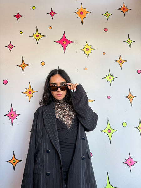 Vintage 80s 90s Pinstripe Blazer | Oversized Power Suit Office Siren Jacket M/L
