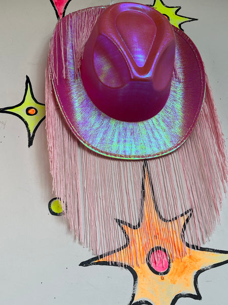 Pink Fringe Cowgirl Hat Barbiecore Western Glam Rodeo Statement Hat