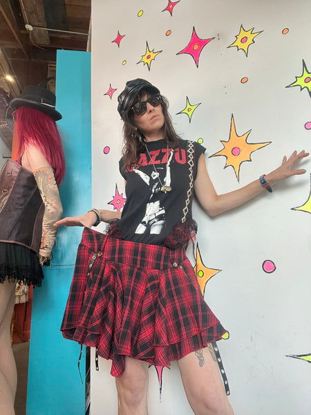 Y2K Plaid Harness Mini Skirt Avant Garde Indie Sleaze Mall Goth Punk Grunge XXL