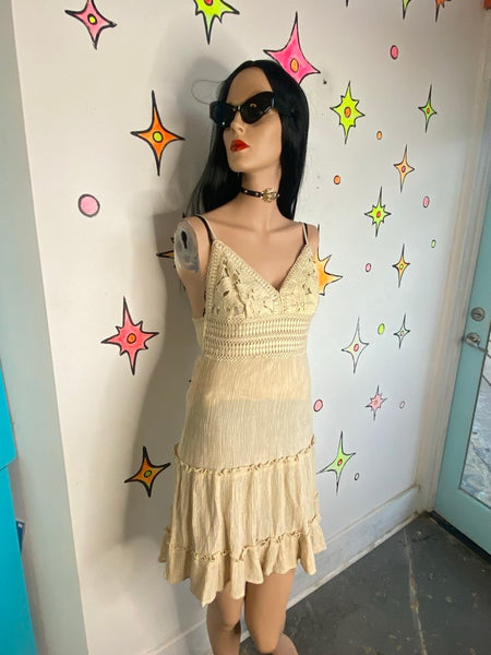 White Crochet Mini Dress Fairy Whimsy Boho Grunge Festival Dress Western XS