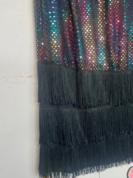 Rainbow Fringe Flapper Dress Metallic 60s GoGo Dancer Party Costume M/L