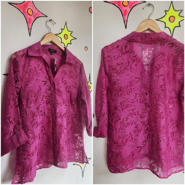 Vintage Y2K | Pink Grunge Fairy Coquette Glitter Sheer Layering Top Blouse | M