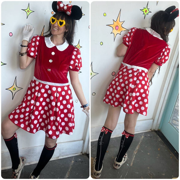 Minnie Mouse Costume Red Polka Dot Dress Disney Kawaii Cosplay Outfit – L 12/14