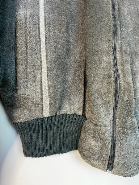 Vintage 90s Gray Suede Leather Bomber Sweater Moto Jacket - Retro Grunge - L