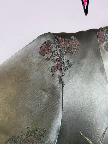 Jade Green Silk Robe Geisha Kimono | Vintage Lounge Boudoir Robe Size S - M
