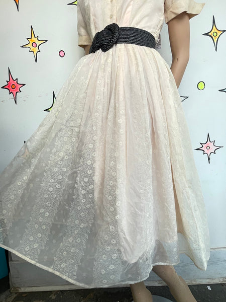 1950s Pastel Pink Fit & Flare Twirl Dress Retro Babydoll Distressed Kawaii S/M